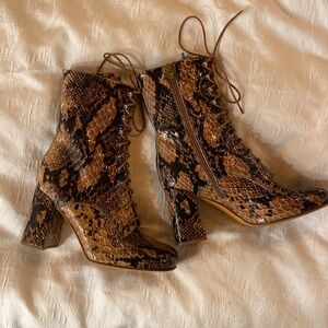 Python Patent Leather Lace Up Boots